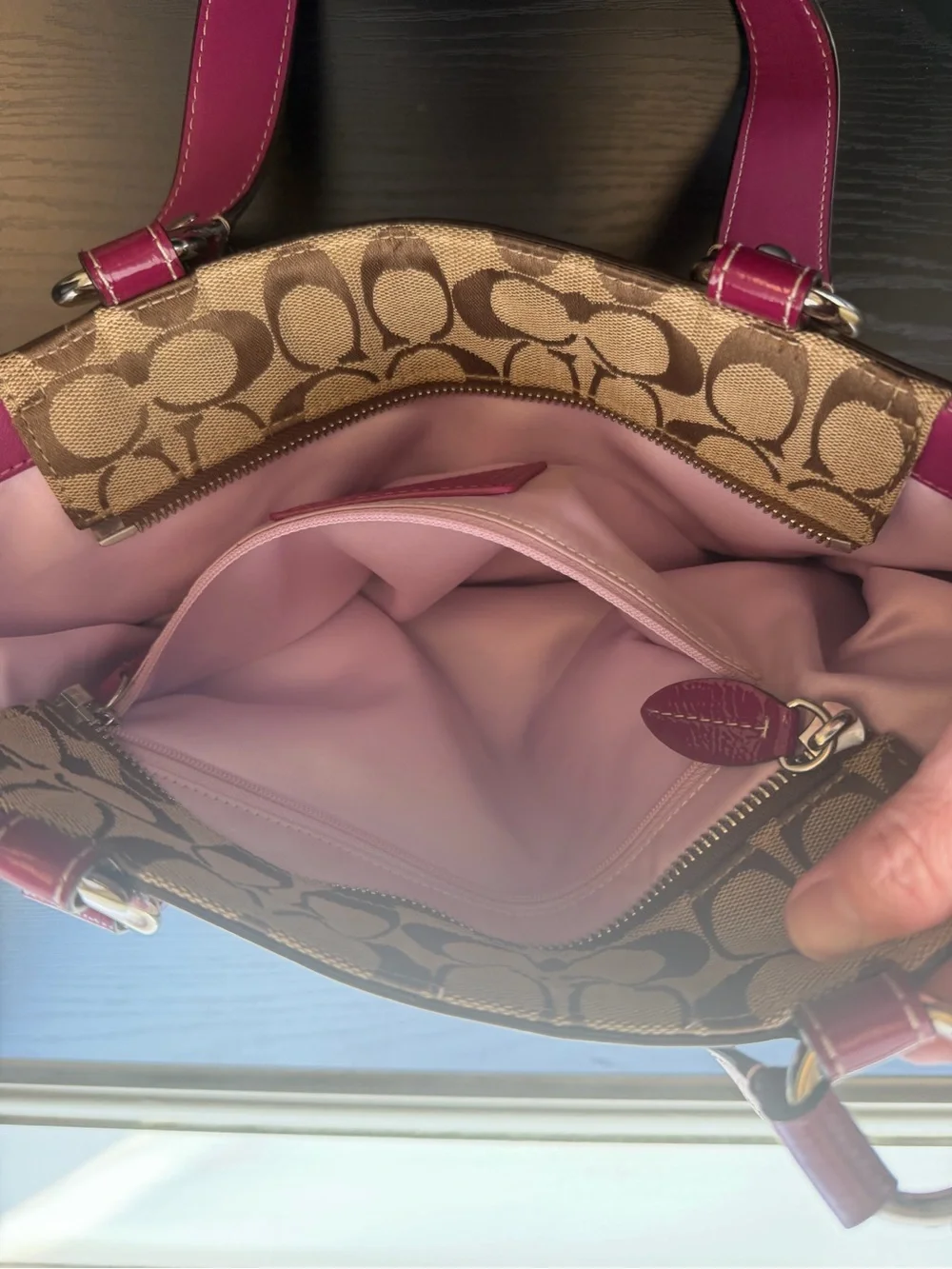Coach Penelope Signature Canvas Tote with Berry Leather Trim Y2K F14693